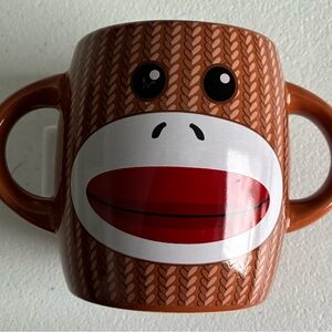Galerie Sock Monkey Ceramic Coffee Cup Mug 16oz Brown Double Handle!